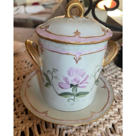 Zeh Scherzer & Co. ZS and Co. pink floral condensed milk container and plate - Picture 1 of 12